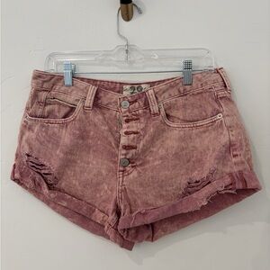 We The Free Mauve Distressed Button Fly Denim Shorts